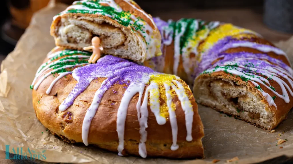 Shaping the filled dough into a ring for King Cake.