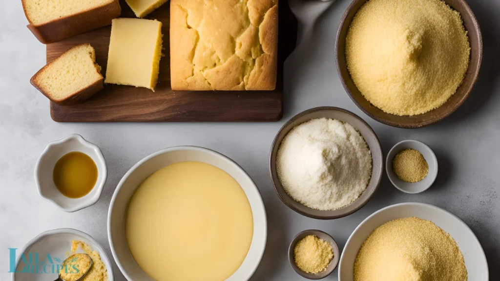 Close-up shot of a crumbly Southern cornbread texture with a side of honey and butter, ready to be drizzled.