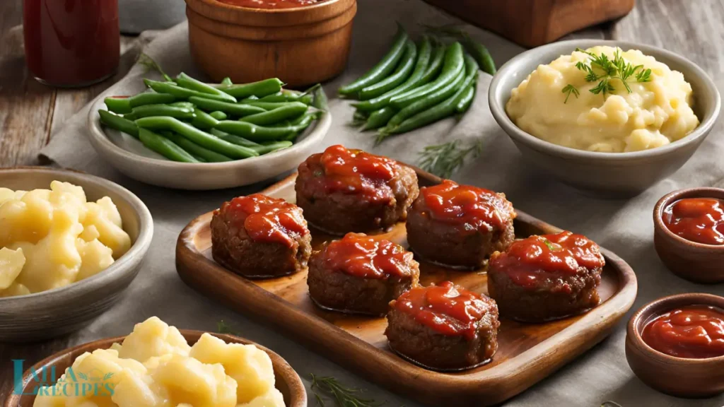 Brushed ketchup glaze on mini meatloaves