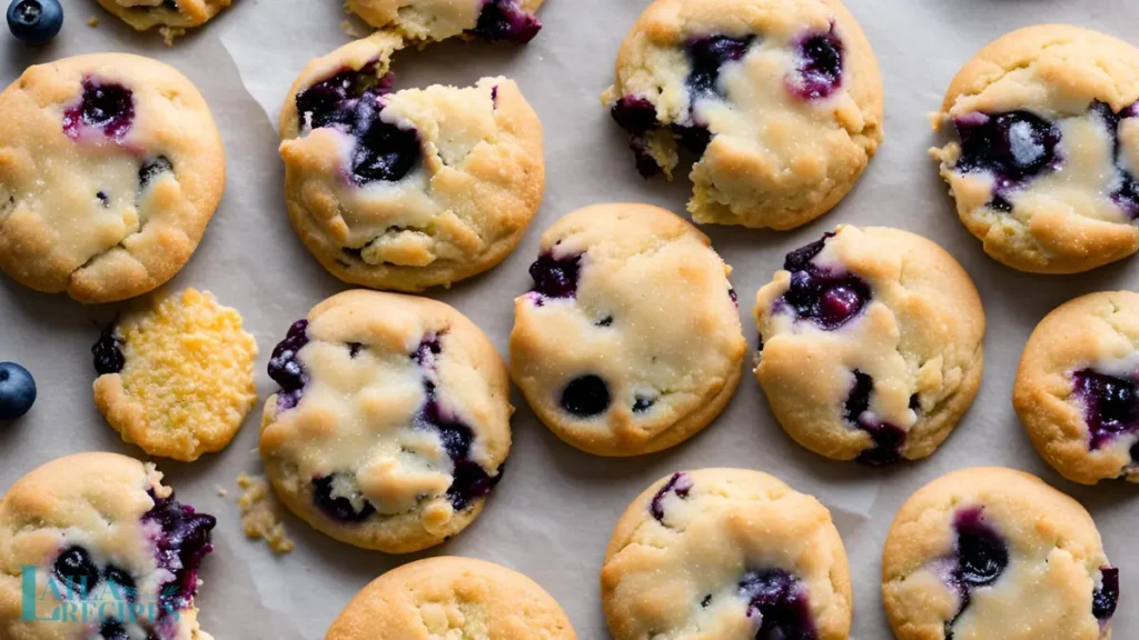 Lemon glaze being drizzled on the cookies.