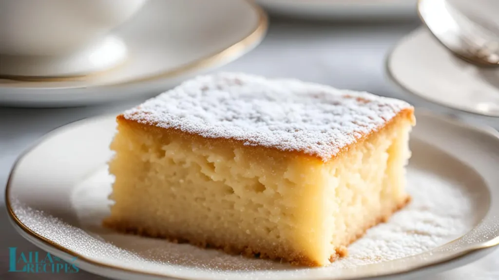 Batter being poured into a cake pan