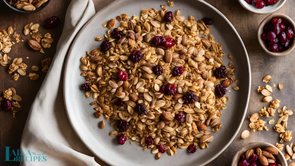 Homemade granola served with fresh berries.