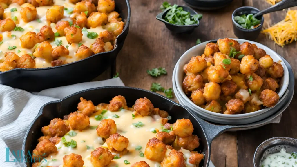 Individual serving of Cowboy Casserole on a plate with parsley garnish.