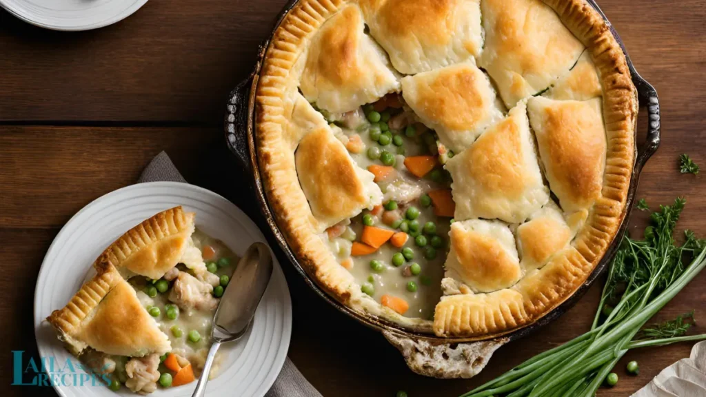 Filling being added to a pie crust in a baking dish.