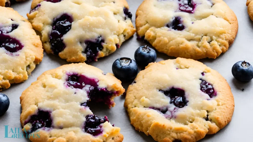 Bowl of cookie dough with fresh blueberries.