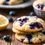 Freshly baked Lemon Blueberry Cookies on a cooling rack.