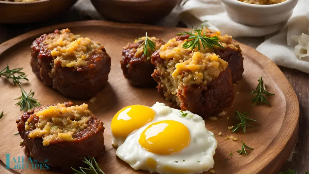 Ingredients for mini meatloaf on a wooden board