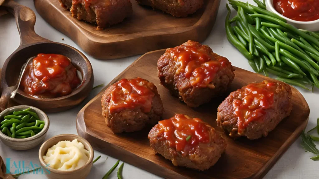 A single mini meatloaf with mashed potatoes