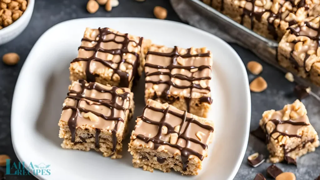 Rice Krispies mixed with peanut butter in a bowl