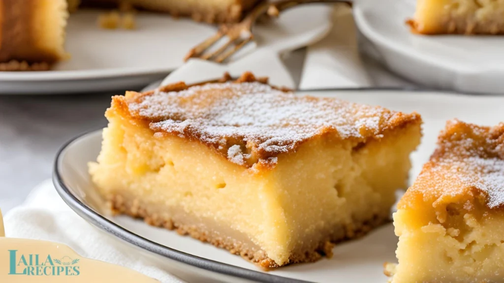 Butter cake served with tea on a rustic table