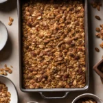 Healthy granola recipe served with milk in a bowl.