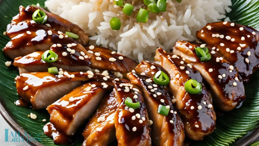 Stir frying chicken in a skillet with teriyaki sauce